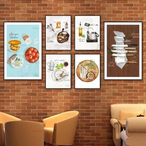 Modern Watercolor Seasoning Kitchen Tools Wall Art Canvas Painting Nordic Posters and Prints Wall Pictures for Dining Room Decor