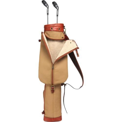 Tourbon Vintage Golf Club Bag Canvas & Leather Khaki Golf Gun Carrier w/ Pocket Fleece Padded Pencil Style Clubs Cover 89CM