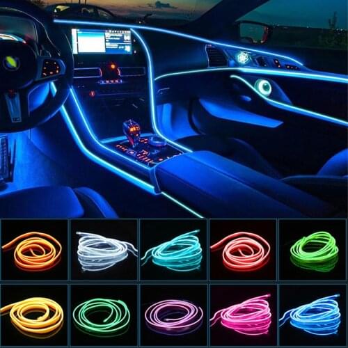 LED Ambient Light Car Strips Atmosphere Light Cold Line Lamp Flexible Rope Interior Accessories 1/2/5M Led Strips With Cigarette