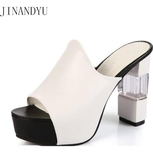 Size 42 Platforms Slippers Women Leather Shoes High Heels Comfy Thick Sole Slippers for Women Chunky Heels Ladies Shoes Sandals