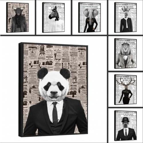 Vintage Panda Newspaper Canvas Art Paintings Animal Art Poster Print Wall Art Picture for Living Room Cuadros Home Decoration