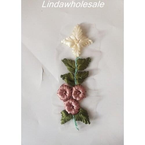 Embroidery Lucky Flower Ribbon Embroidery Patch,Cloth Patch Bag Dress decoration Accessories,2pcs/lot