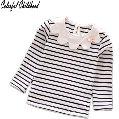 Colorful Childhood Little Girls Tops Toddler girls Stripe t shirt Childrens Peter Pan Collar Blouses Baby Tees