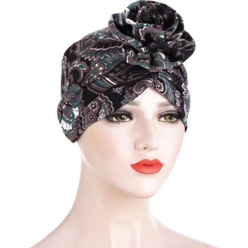 Riding Outdoor Indian Arab Wrap Women Head Scarf Turban Caps Trendy Printed Hijab Bonnet Bohemian Ethnic Inner Hijabs for Cap