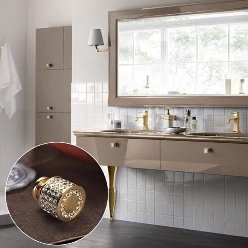 1PC Wardrobe Cabinet Door Knobs Round Gold Crystal Door Handle Brass Pull Handls Cupboard