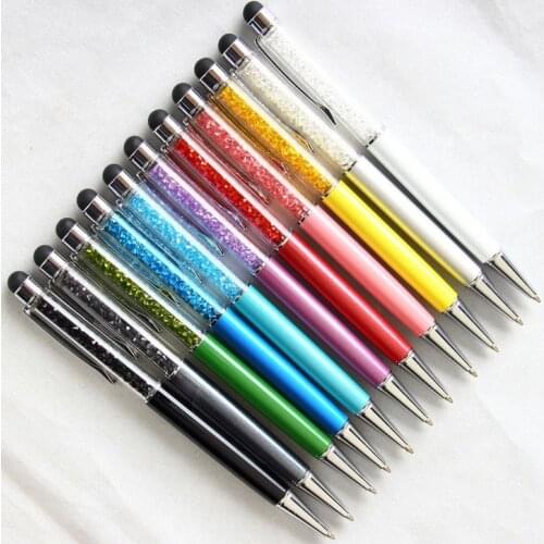 1000 pcs 2016 New Mutlti Function Metal Touch Pen InkColor Diamond Crystal Touch Stylus Pen For iPad iPhone 5S 4G iPod Kindle