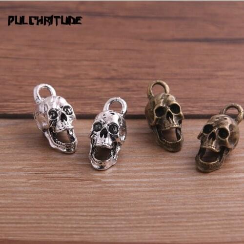 2PCS 12*29mm Metal Alloy Two Color Skull Charms Pendants for Jewelry Making DIY Handmade Craft