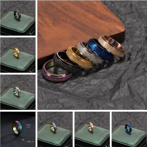 2021 New Hot Sale Colorful Rose Gold Plated Mens Ring Fashion Titanium Steel Frosted Rotatable Ring Trend Mens Party Jewelry