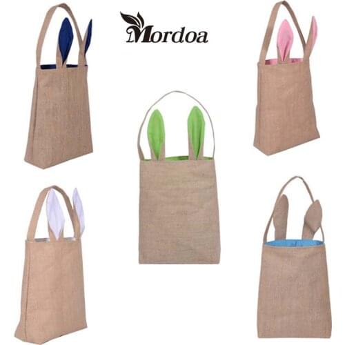 5pcs Easter Bunny Rabbit ears gift bags jute Dual Layer Easter Eggs Gifts Shopping Carrying Bag for Jewelry Display Received