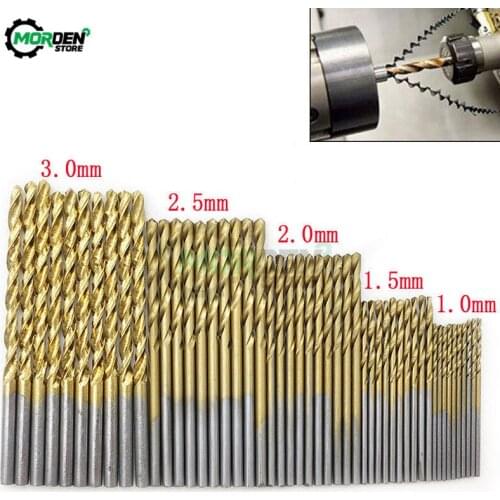 1/1.5/2/2.5/3mm 50Pcs Titanium Coated Drill Bits HSS High Speed Steel Drill Bits Set Tool High Quality Power Tools