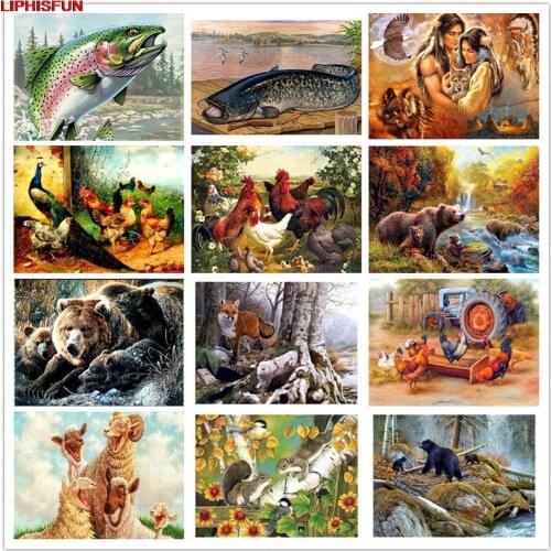 5D Full Drill Diy Diamond Painting Cross Stitch Resin Square/round Diamond Embroidery Decoration landscape picture animal bear