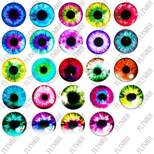 6 8 10 12 14 16 18 20 25mm Random Mixed Round Dragon Eyes In Pairs Pattern Glass Flatback Photo Cabochons Base Accessories