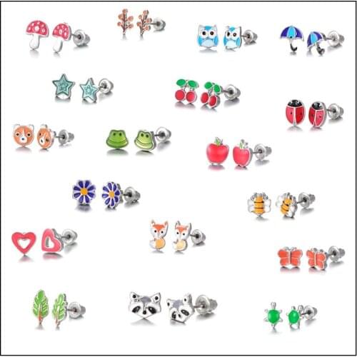 925 Silver Hypoallergenic Cute Animal Love Fruit Earrings Womens Fashion Creative Ear Jewelry Personality Accessories Gifts