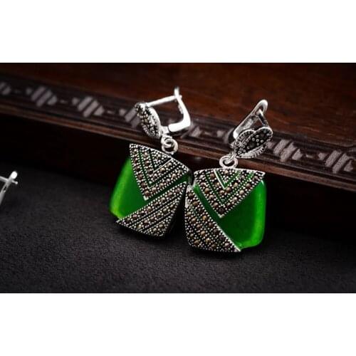 Bohemian brincos boucle d'oreille earring Pendientes Round Natural Green GEM Beads 925 Hook Marcasite Earrings