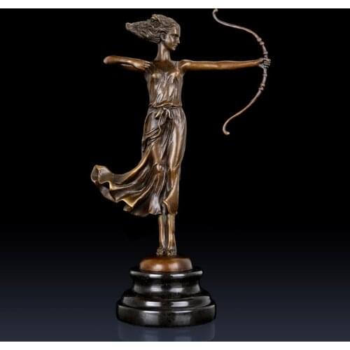 Bronze Woman with Bow Sculpture Female Statue Figurine Antique Art Christmas Gift High-end Home Decoration