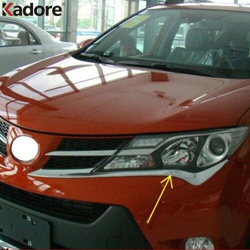 For Toyota RAV4 RAV 4 2013 2014 2015 ABS Chrome Front Headlight Eyebrow Cover Trim Head Light Lamp Eyelid Strip Car Styling 2pcs