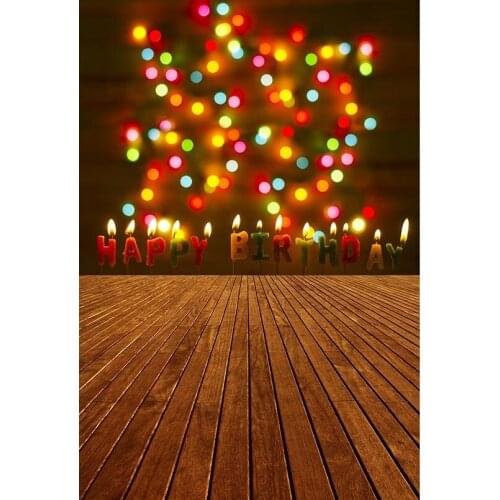 Happy Birthday Photography Brown Wooden Floor Decor Lights Backdrops Baby Shower Photophone Background for Photo Vinyl Cloth 3D