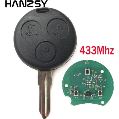 HANZSY 433Mhz Remote Key For Mercedes Benz Smart Fortwo 450 Forfour 451 Roadstar Complete 3 Buttons Car key