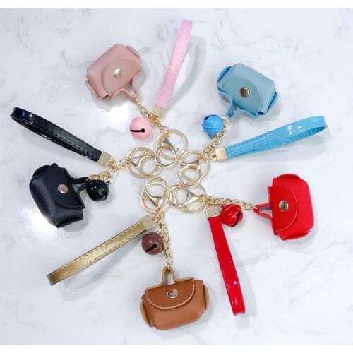 Creative Lovely PU Leather Bag Automobile Key Chain Lady Bag Metal Leather Rope Car KeyRing Pendant DIY Bell Accessories Jewelry