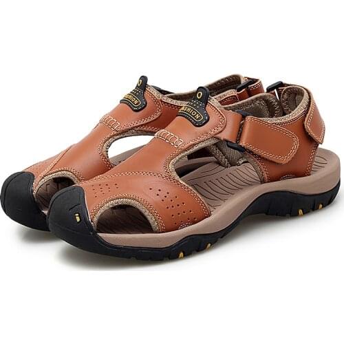Summer Leather Roman Sandals Mens Beach Shoes Fashion Casual Sports Soft Breathable Outdoor Mens Walking Slippers Size38-48
