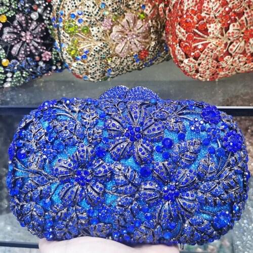 Best Quality Blue Crystal Clutch Bag Evening Purse And Diamond Rhinestone Shoulder Handbags Mini Dinner Banquet Clutches Bags