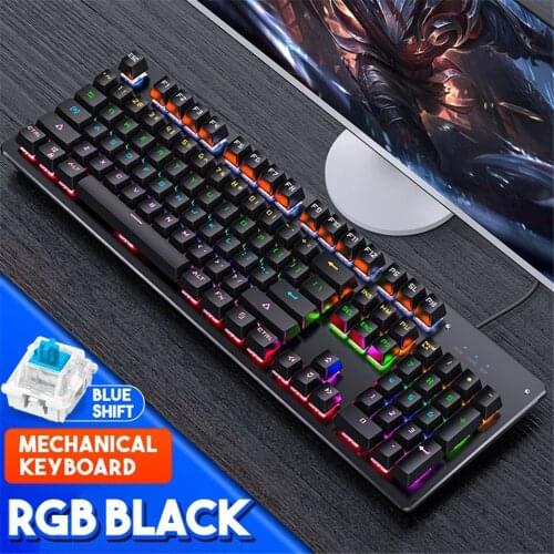 104 Keys Blue Switch Mechanical Keyboard USB Cyan Shaft Wired Gaming Keyboards RGB Color Backlit For PC Computer Laptop Gamers