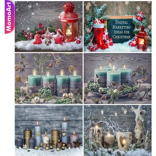 MomoArt 5D DIY Diamond Mosaic Candle Full Square Diamond Painting Christmas Cross Stitch Set Embroidery Rhinestone Handmade Gift