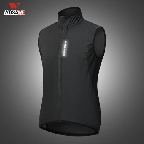 WOSAWE Mens Sleeveless Windproof Cycling Vest Black High Quality Lightweight Breathable Quick-drying Waterproof Running Vest
