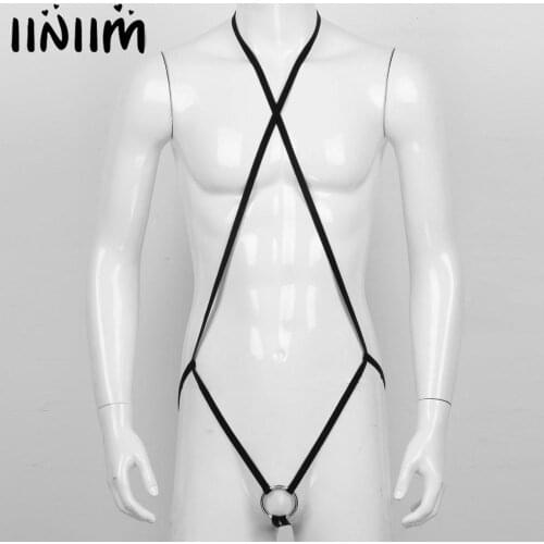 Mens Male Erotic Panties Elastic Spaghetti Straps Slingshot Thong Underwear Lingerie with Penis O-ring Hole Sissy Gay Knickers