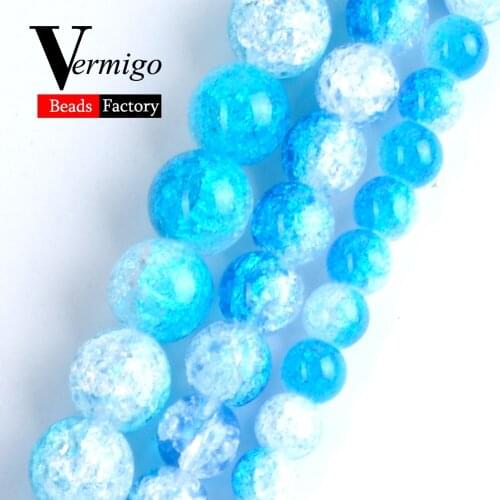 Natural Blue White Snow Cracked Crystal DIY Necklace Bracelet For Jewelry Making Wholesale Round Loose Spacer Beads 6mm-12mm 15"