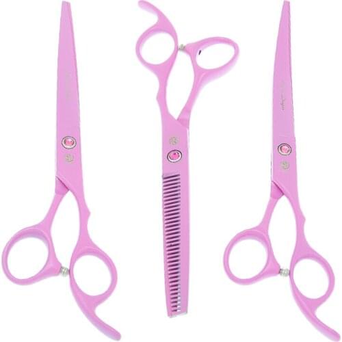 Purple Dragon 7 inch Pet Grooming Scissors Forceps Japan 440c Dog Shear Straight Thinning Curved Tijeras Dog Fur Clippers B0035B