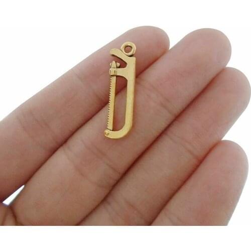 30 x Antique Gold Tone Hacksaw Saw Charms Pendants Beads Double Sided for Necklace earrings Jewelry Making 25x7mm