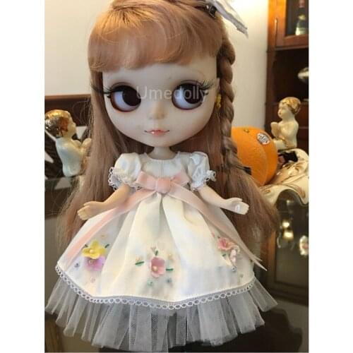 1 Set ICY Blyth Doll Clothes Lovely White Floral Dress for Licca, Azone 30cm Doll Clothing Accessories