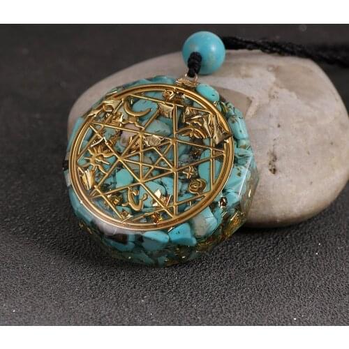 Natural Stone Turquoises Chips Gravel Pendant Oronge Necklace Yoga Healing Reiki Energy Orgonite Fortune-Tellin Pendulum Jewelry