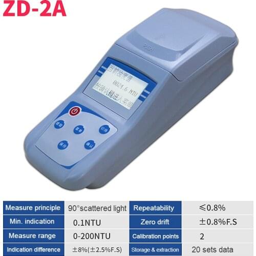 Portable Turbidimeter Microcomputer Scattered Light Turbidity Meter Intelligent Colorimeter Measure Range 0-200NTU 0.1 NTU ZD-2A