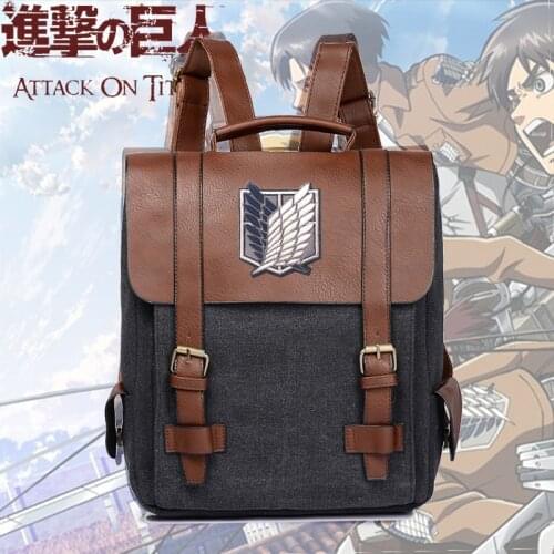 Anime Attack on Titan Cosplay Backpack Canvas Leather School Bag Portable Teenager Laptop Travel Rucksack Fashion Outdoor Gift