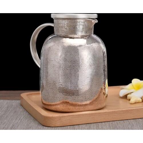 S999 Sterling Silver 2L Tea Coffee Pots Handmade Teapot for Kitchen Utensils Tableware