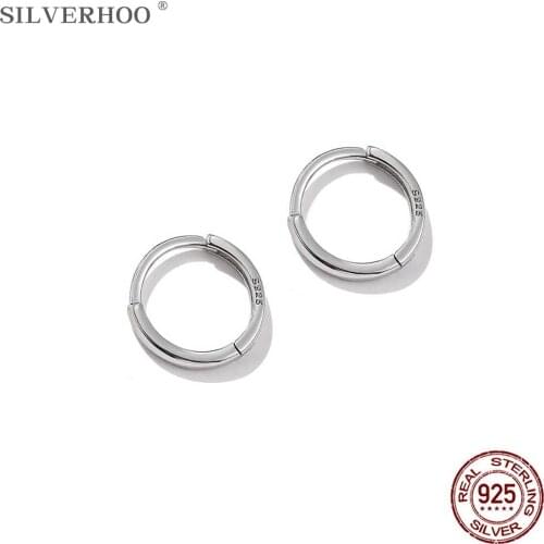 SILVERHOO Genuine 925 Sterling Silver Earrings For Women Minimalist Circle Tiny Hoop Earrings Elegant Female Fine Silver Jewelry