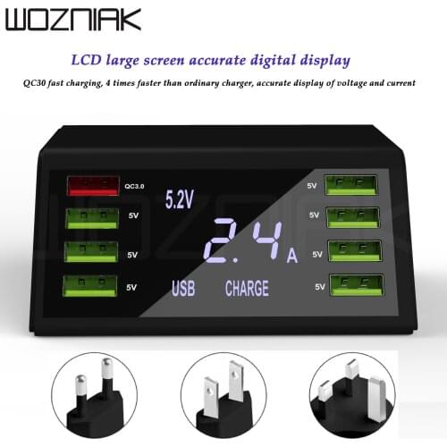 WOZNIAK 8 Port USB smart charge support QC 3.0 fast charge Wireless charging with LCD display for iPhone 5 6 7 8 X 11 11pro max