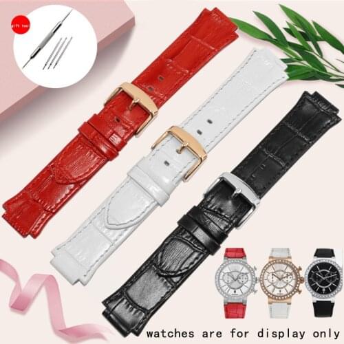 CICIDD Genuine Leather Strap Replacement Swarovski 5027127 5027131 Series Black Red Convex Interface Ladys Watch Chain