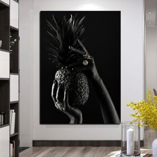 Modern Canvas Painting African Black Woman Pineapple Posters and Prints Scandinavian Wall Pictures For Living Room Decoration