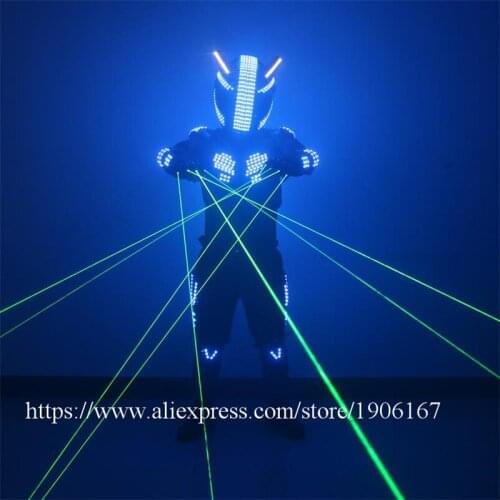 RGB LED Luminous Stage Clothes Illuminated Flashing Led Robot Dance Suit Costumes Led Lighting Up Clothing Helmet Laser Gloves