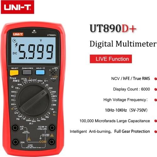 UNI-T Digital Multimeter 6000 Counting Current AC DC V Capacitance Resistance Tester LCD Backlight Handheld UT890C UT890D