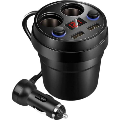 Universal 3.1A Dual USB Car Charger Cup-Type Car Charging LED Voltage Display with 2 Cigarette Lighter Socket For GPS DVR Charge