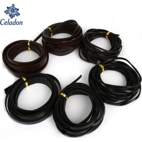 Hot Sale High Quality Black/Brown Color Flat Genuine Lether Hide Rope String Cord For Handmade Sewing Accessories