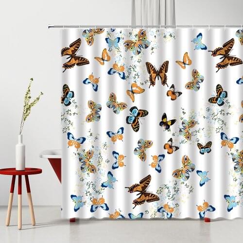 Flower Butterfly Bathroom Shower Curtains Printing Waterproof Polyester Fabric Bathtub Decoration Photography Background