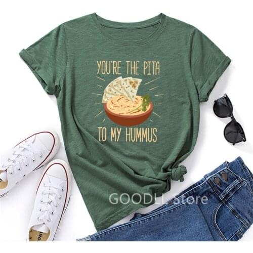 Funny Vegan Shirt Hummus Foodie Graphic Tee Summer Cotton T-shirt Tops for Women Short Sleeve Harajuku Shirts Female Clothes