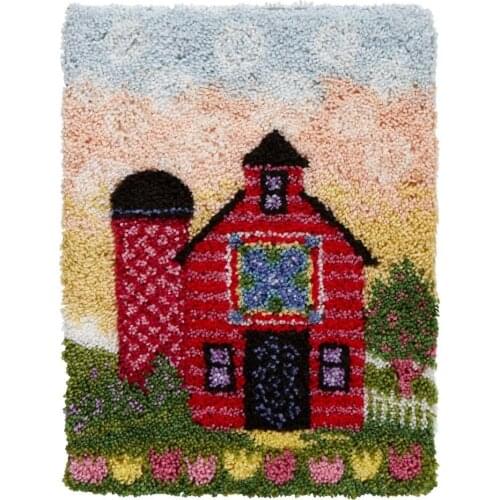 DIY Latch Hook Kit with Printed Red House Pattern Crochet Needlework Crafts for Kids and Adults Includes Hook