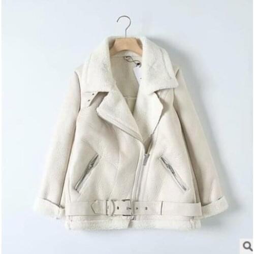 Autumn Winter Women Sashes Pu Leather Coat Turn-Down Collar Zipper Warm Jacket Casual Imitation Fur Leather Jacket Outwear