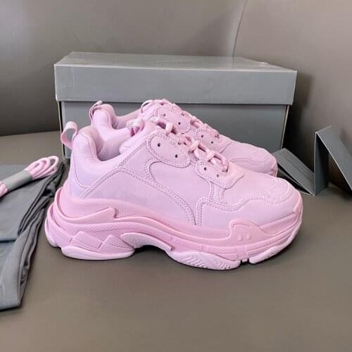 New trendy printing triples thick-soled increased sneakers old dad shoes new color in girls pink ladies couple sneaker full pink